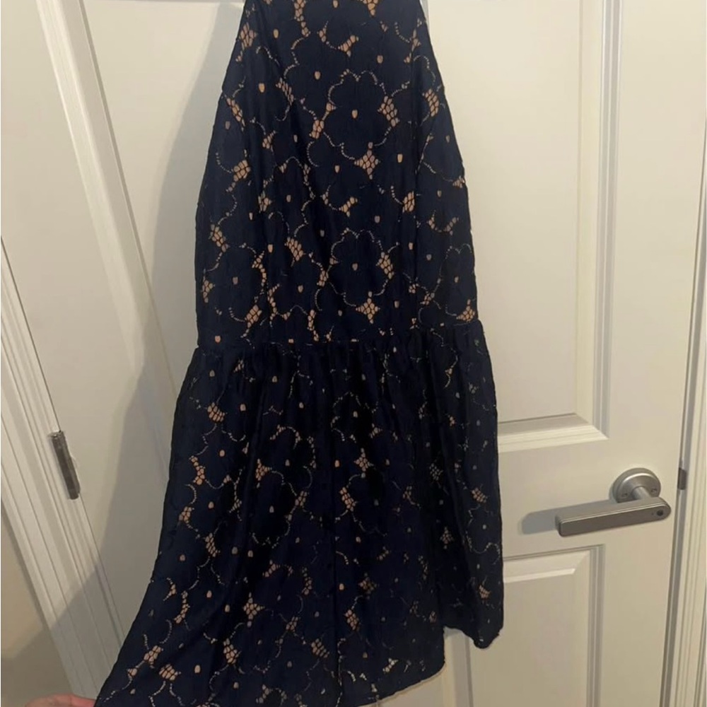 Elegant Open Back Navy Lace Dress